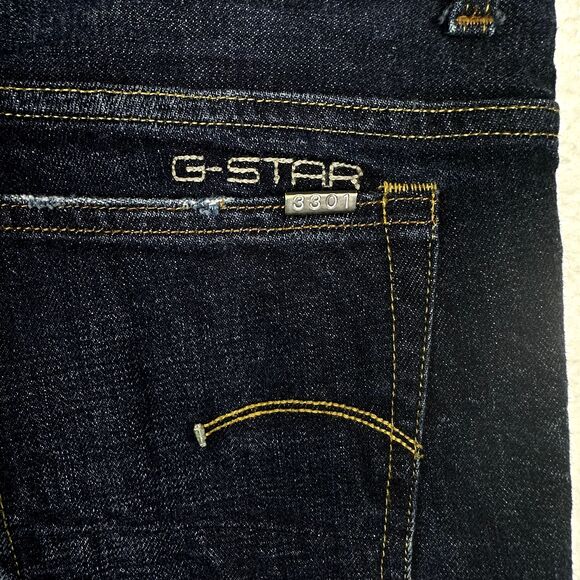 G Star Raw 3301 Jeans Mens Sz 32 x32 Blue Low Rise Button Fly Streetwear - Picture 9 of 15